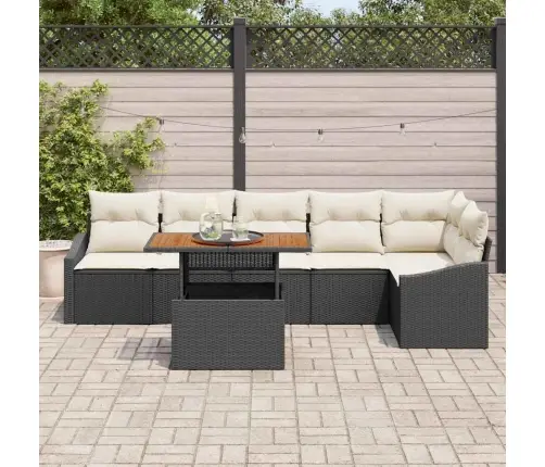 Sodo Sofų Rinkinys Su Saugykla 7 Pcs Juoda Poli Ratanas