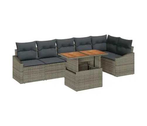 Sodo Sofų Rinkinys Su Saugykla 7 Pcs Pilka Poli Ratanas