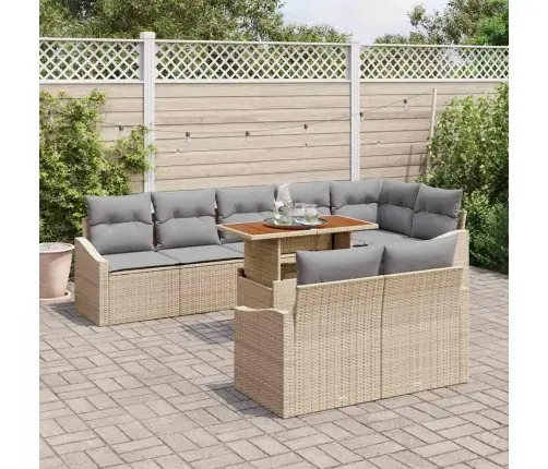 Dārza Dīvānu Komplekts 9 Pcs Bēša Poliūtu Rotangpalma Vidaxl