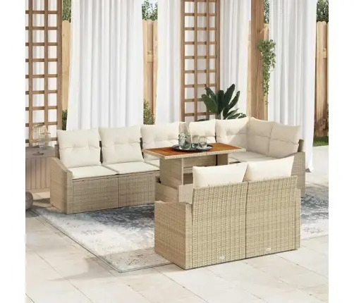 9 Gabalu Dārza Dīvāna Komplekts Ar Spilveniem Bēšs Poli Rattan Vidaxl