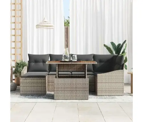 Sodo Sofų Rinkinys Su Saugykla 7 Pcs Pilka Poli Ratanas