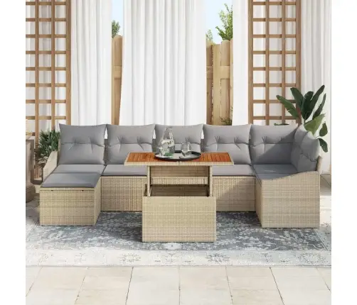 Dārza Dīvānu Komplekts 8 Pcs Bēša Poliūtu Rotangpalma Vidaxl