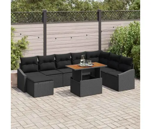 Sodo Sofų Rinkinys Su Saugykla 9 Pcs Juoda Poli Ratanas
