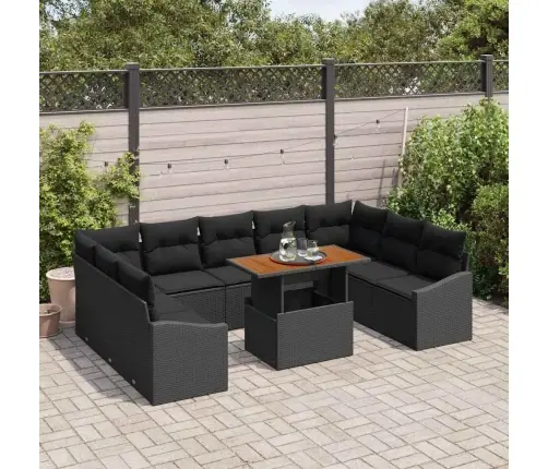 Sodo Sofų Rinkinys Su Saugykla 10 Pcs Juoda Poli Ratanas