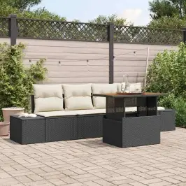Sodo Sofų Rinkinys Su Saugykla 5 Pcs Juoda Poli Ratanas