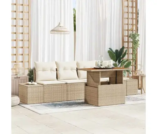 Sodo Sofų Rinkinys Su Saugykla 5 Pcs Smėlio Poli Ratanas