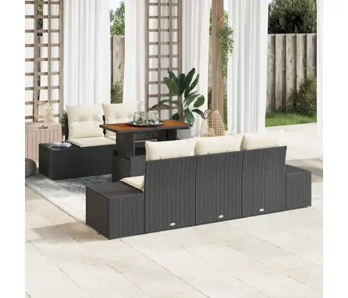 6 Daļīgais Dārza Dīvānu Komplekts Ar Spilventiņiem Melnā Poli Rotangpalma Vidaxl