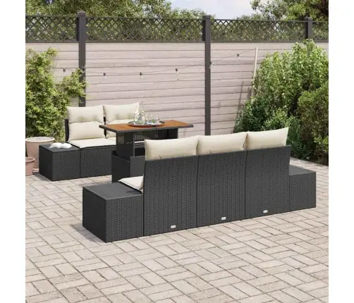 6 Daļīgais Dārza Dīvānu Komplekts Ar Spilventiņiem Melnā Poli Rotangpalma Vidaxl