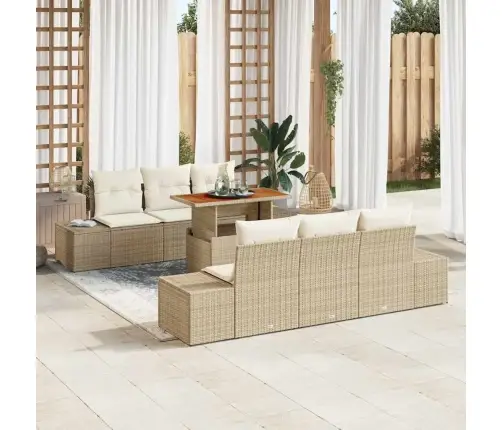 Sodo Sofų Rinkinys Su Saugykla 7 Pcs Smėlio Poli Ratanas
