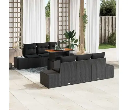 Sodo Sofų Rinkinys Su Saugykla 7 Pcs Juoda Poli Ratanas