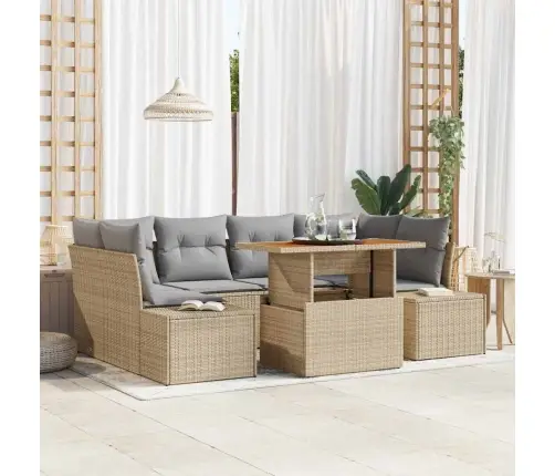 Sodo Sofų Rinkinys Su Saugykla 7 Pcs Smėlio Poli Ratanas