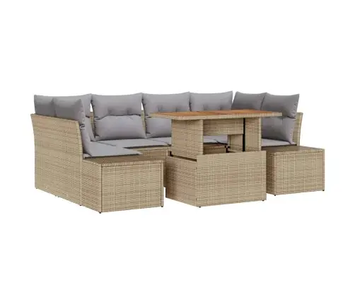 Sodo Sofų Rinkinys Su Saugykla 7 Pcs Smėlio Poli Ratanas