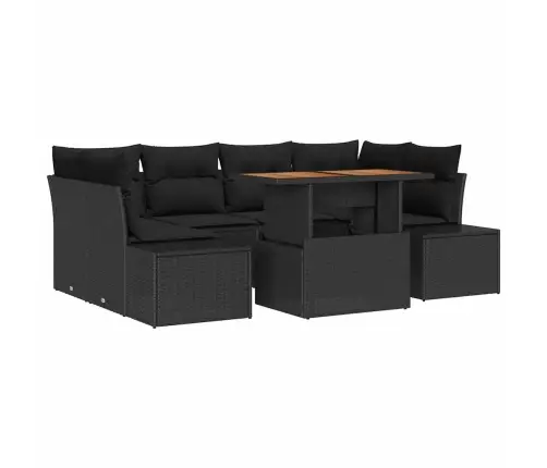 7 Daļu Dārza Dīvānu Komplekts Ar Spilveniem, Melns, Poli Rattan Vidaxl