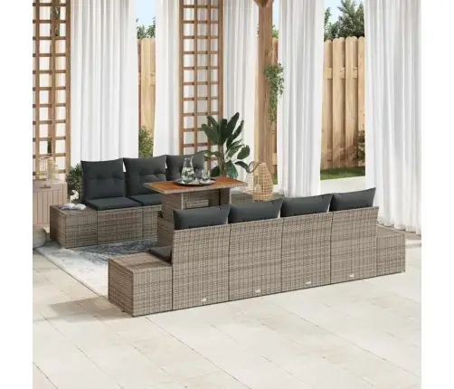 Sodo Sofų Rinkinys Su Saugykla 8 Pcs Pilka Poli Ratanas