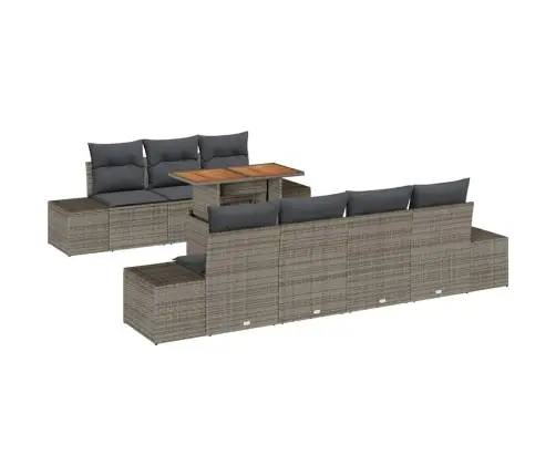 Sodo Sofų Rinkinys Su Saugykla 8 Pcs Pilka Poli Ratanas