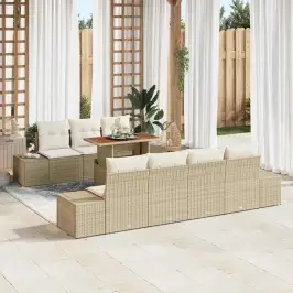 Sodo Sofų Rinkinys Su Saugykla 8 Pcs Smėlio Poli Ratanas