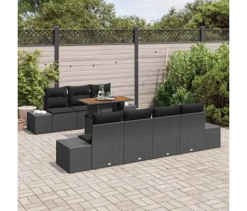 8 Daļu Dārza Dīvānu Komplekts Ar Spilveniem Melnā Polyratanā Vidaxl