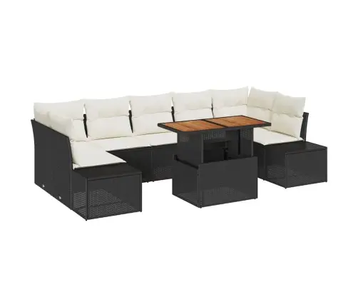 8 Daļu Dārza Dīvānu Komplekts Ar Spilveniem Melnā Polirattanā Vidaxl