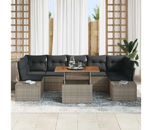 Sodo Sofų Rinkinys Su Saugykla 8 Pcs Pilka Poli Ratanas