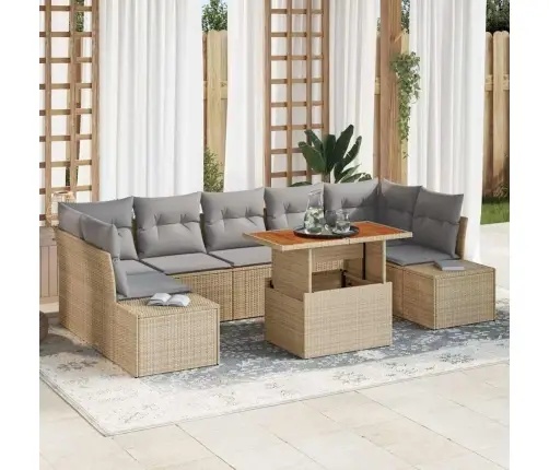 8 Gabalu Dārza Dīvānu Komplekts Ar Spilveniem Bēšs Poli Rattan Vidaxl