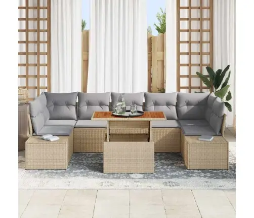 8 Gabalu Dārza Dīvānu Komplekts Ar Spilveniem Bēšs Poli Rattan Vidaxl