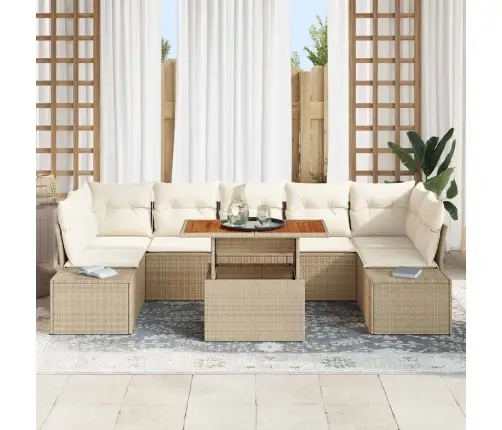 Sodo Sofų Rinkinys Su Saugykla 8 Pcs Smėlio Poli Ratanas