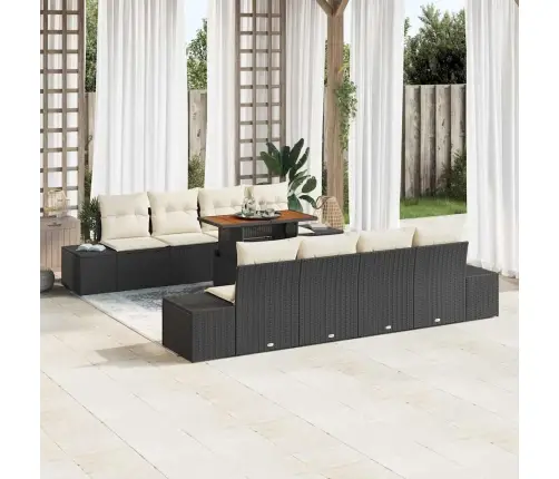 7 Gabalu Dārza Dīvāna Komplekts Ar Spilveniem Melna Poli Rotangpalma Vidaxl