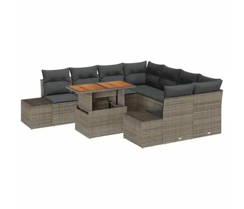 9 Vienību Dārza Dīvānu Komplekts Ar Spilveniem Pelēks Polietilēna Rotangpalmas Vidaxl