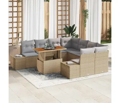 9 Gabalu Dārza Dīvānu Komplekts Ar Spilveniem Bēšā Poli Rotangpalma Vidaxl