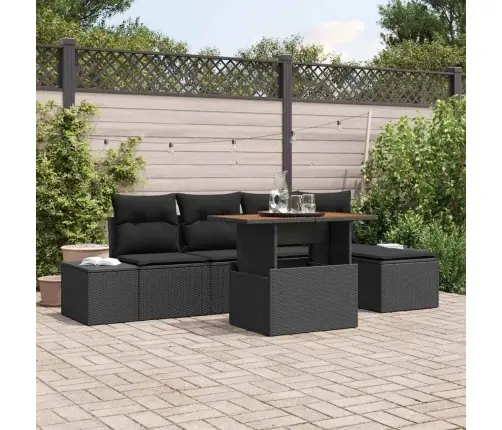 Sodo Sofų Rinkinys Su Saugykla 6 Pcs Juoda Poli Ratanas