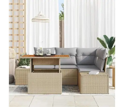 Dārza Dīvānu Komplekts 5 Pcs Bēša Poliūtu Rotangpalma Vidaxl