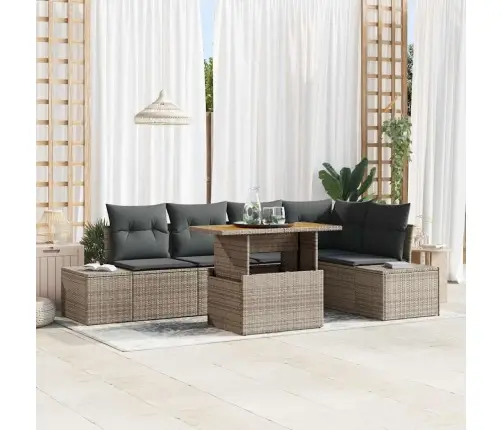 Sodo Sofų Rinkinys Su Saugykla 6 Pcs Pilka Poli Ratanas