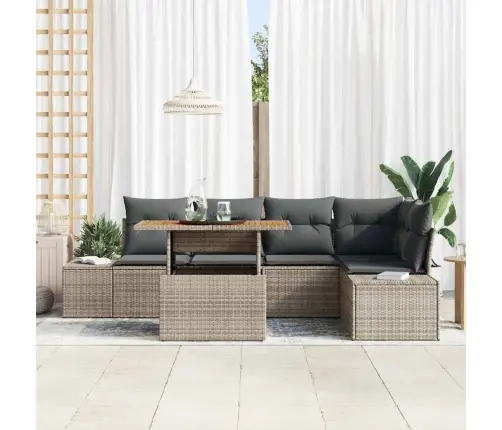 Sodo Sofų Rinkinys Su Saugykla 6 Pcs Pilka Poli Ratanas