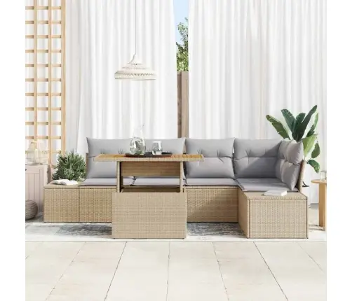 Sodo Sofų Rinkinys Su Saugykla 6 Pcs Smėlio Poli Ratanas