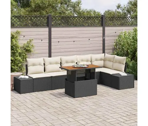 7 Daļu Dārza Dīvānu Komplekts Ar Spilveniem Melnā Poli Rotangpalmas Vidaxl