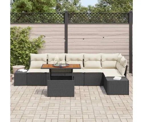 7 Daļu Dārza Dīvānu Komplekts Ar Spilveniem Melnā Poli Rotangpalmas Vidaxl