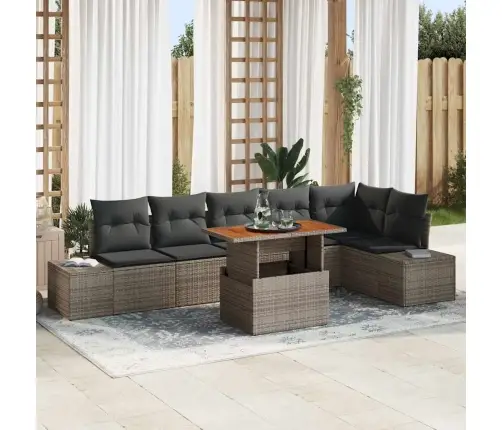 7 Gabalu Dārza Dīvānu Komplekts Ar Spilveniem Pelēks Polietilēna Rotangpalma Vidaxl