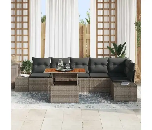 7 Gabalu Dārza Dīvānu Komplekts Ar Spilveniem Pelēks Polietilēna Rotangpalma Vidaxl