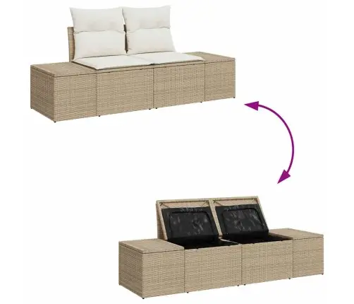 Sodo Sofų Rinkinys Su Saugykla 7 Pcs Smėlio Poli Ratanas