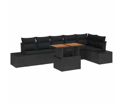 7 Gabalu Dārza Dīvānu Komplekts Ar Spilveniem Melnā Poli Rotangpalma Vidaxl