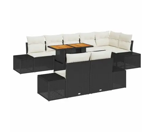 Sodo Sofų Rinkinys Su Saugykla 9 Pcs Juoda Poli Ratanas