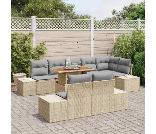 Dārza Dīvānu Komplekts 9 Pcs Bēša Poliūtu Rotangpalma Vidaxl