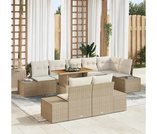 9 Daļu Dārza Sofa Komplekts Ar Spilveniem Bēšs Poli Rattan Vidaxl