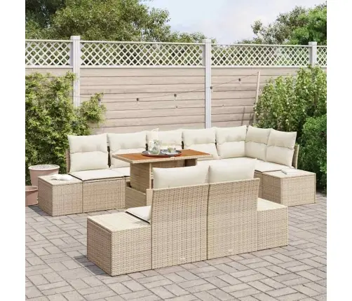 9 Daļu Dārza Sofa Komplekts Ar Spilveniem Bēšs Poli Rattan Vidaxl