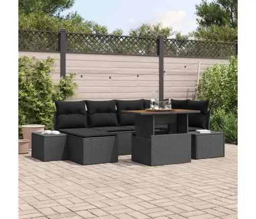 Sodo Sofų Rinkinys Su Saugykla 7 Pcs Juoda Poli Ratanas