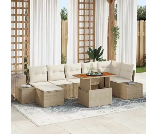 8 Daļu Dārza Dīvānu Komplekts Ar Spilveniem Bēšs Poli Rotangpalma Vidaxl