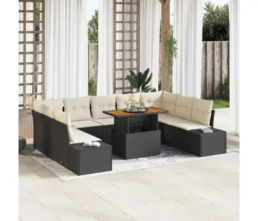 10 Daļu Dārza Dīvāna Komplekts Ar Spilveniem, Melns, Poli Ratanā Vidaxl