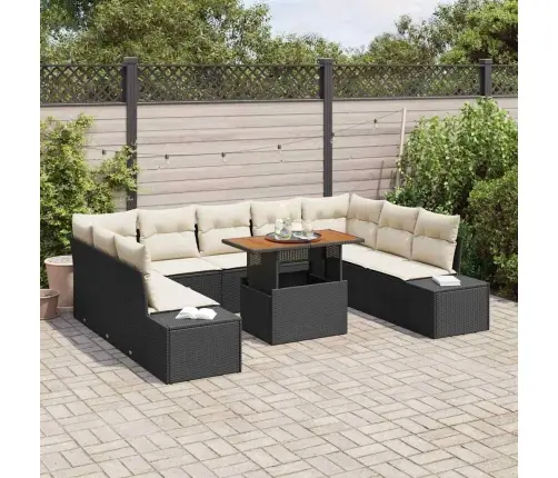 10 Daļu Dārza Dīvāna Komplekts Ar Spilveniem, Melns, Poli Ratanā Vidaxl