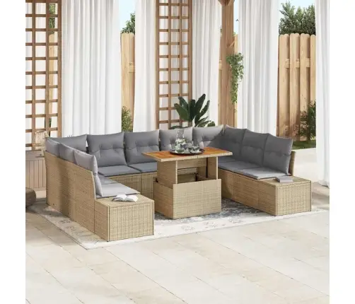 Sodo Sofų Rinkinys Su Saugykla 10 Pcs Smėlio Poli Ratanas