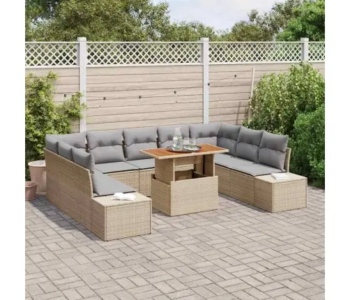 Sodo Sofų Rinkinys Su Saugykla 10 Pcs Smėlio Poli Ratanas